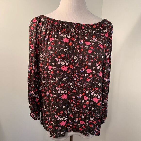 Aqua Floral Boho Long Sleeve Top Sz M - Picture 2 of 6